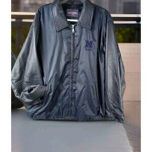 St. Michael Men's Jacket Nylon/Leather Sleeve Size L Zip Pockets Black Logo